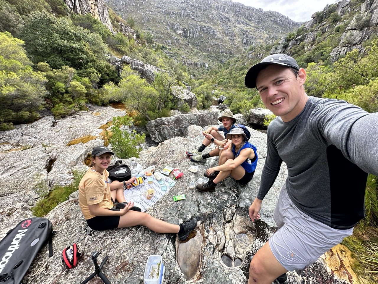 A mountain picnic during a family adventure